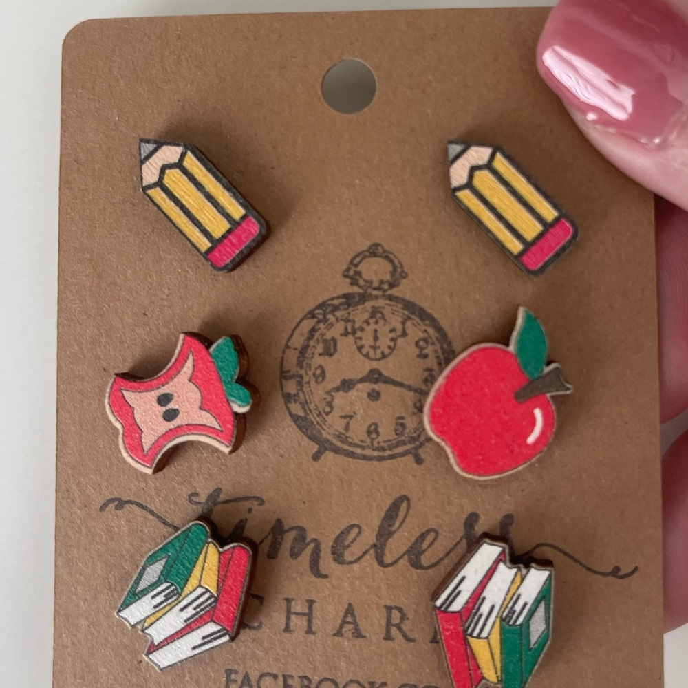 Teacher Pencil, Apple, and Book Earrings